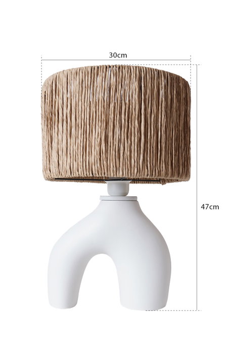 Opviq Lámpara de Mesa de Cerámica Blanco y Roble YL591